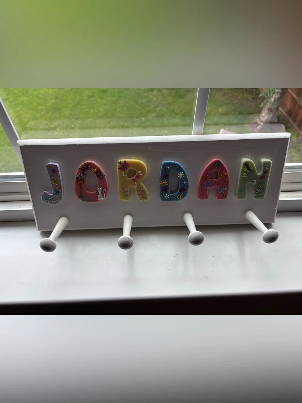 Children's Wooden Coat Rack Hook Customized With Pastel Letters “Jordan”